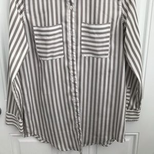 White and grayish striped button up